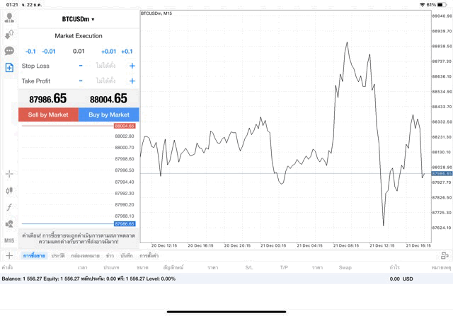 เทรด Crypto BTCUSD 0.01 lot แอป MT4